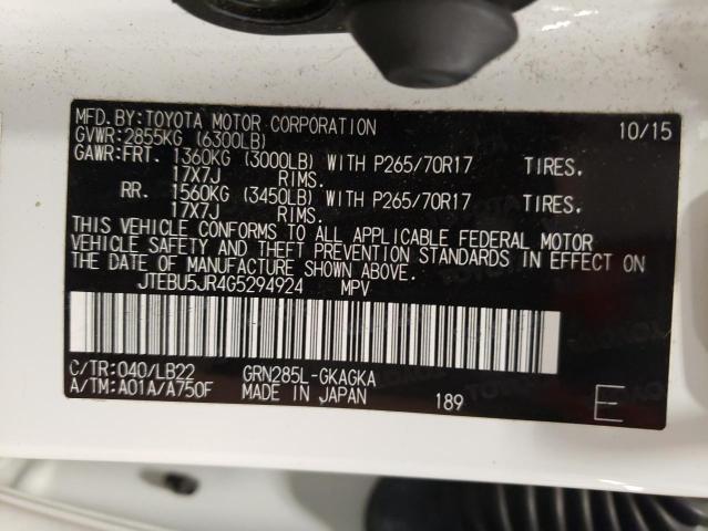 JTEBU5JR4G5294924 - 2016 TOYOTA 4RUNNER SR5/SR5 PREMIUM 白色 照片 12