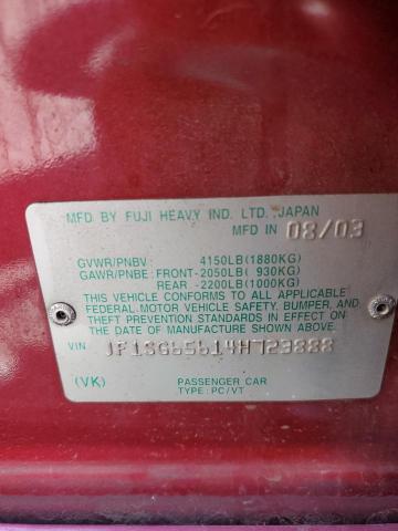 JF1SG65614H723888 - 2004 SUBARU FORESTER 2.5XS 红色 照片 12