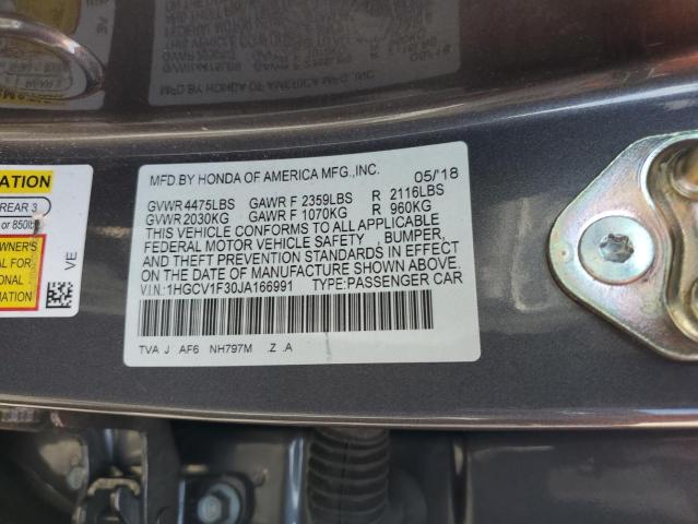 1HGCV1F30JA166991 - 2018 HONDA ACCORD SPORT 灰色 照片 12