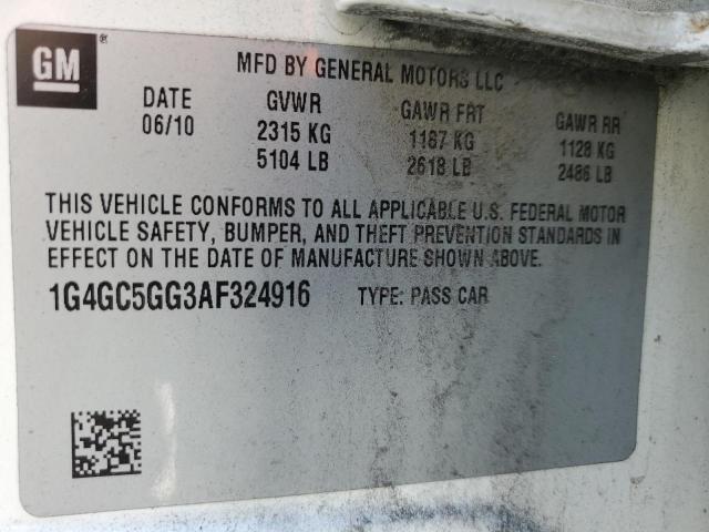 1G4GC5GG3AF324916 - 2010 BUICK LACROSSE CXL Կրեմագույն լուսանկար 12