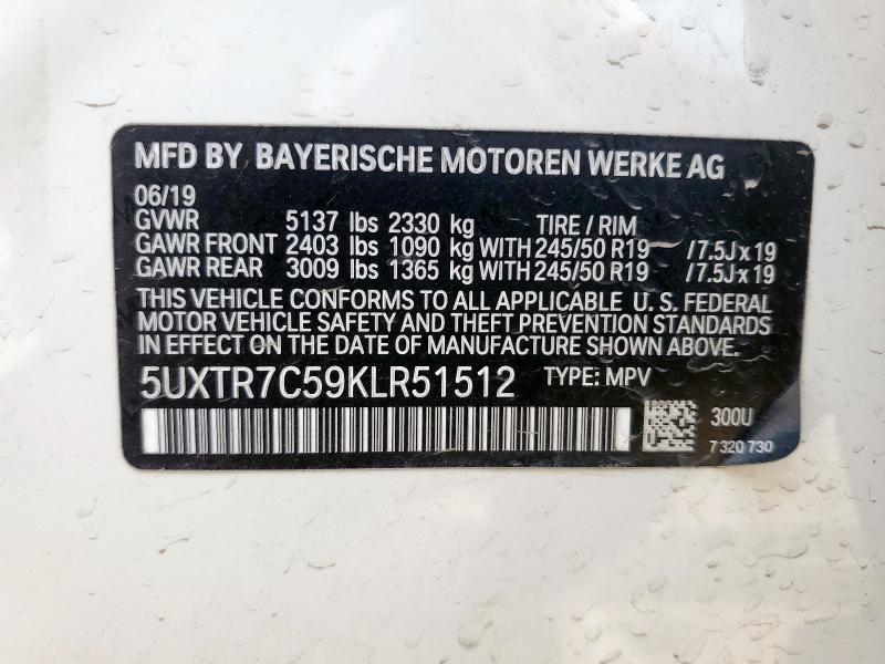 5UXTR7C59KLR51512 - 2019 BMW X3 SDRIVE30I WHITE photo 13