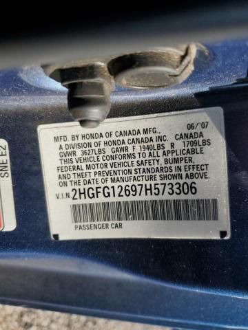 2HGFG12697H573306 - 2007 HONDA CIVIC LX BLUE photo 13