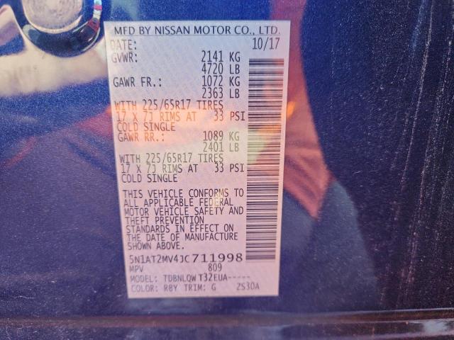 5N1AT2MV4JC711998 - 2018 NISSAN ROGUE S BLUE photo 13