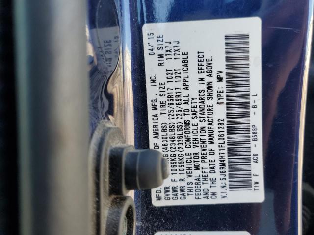 5J6RM4H71FL061282 - 2015 HONDA CR-V EXL BLUE photo 14