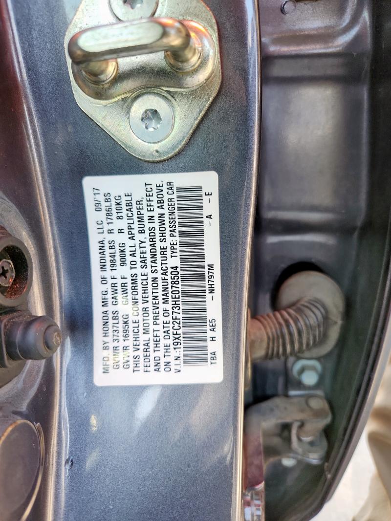 19XFC2F73HE078504 - 2017 HONDA CIVIC EX GRAY photo 13