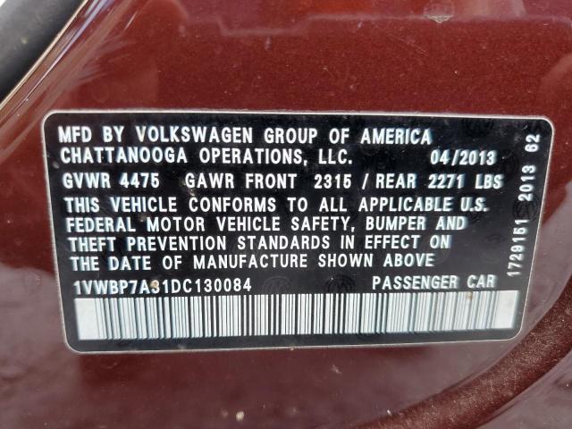 1VWBP7A31DC130084 - 2013 VOLKSWAGEN PASSAT SE BURGUNDY photo 12