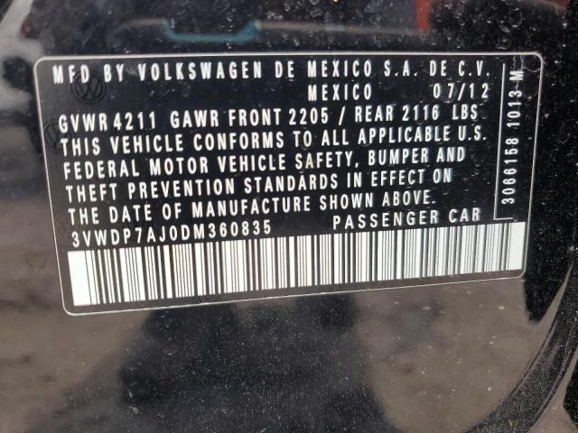 3VWDP7AJ0DM360835 - 2013 VOLKSWAGEN JETTA SE BLACK photo 12