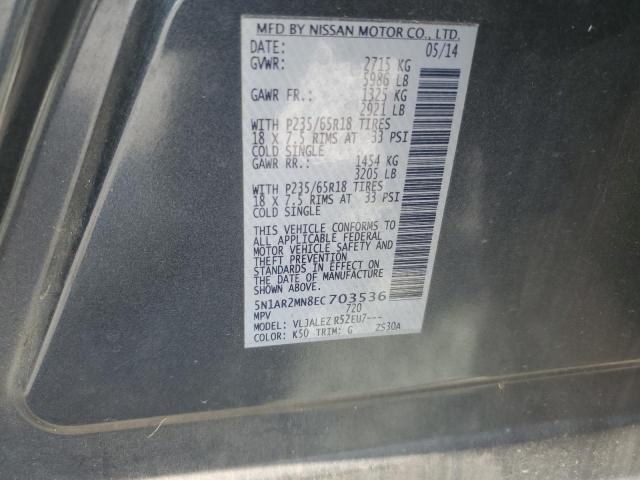 5N1AR2MN8EC703536 - 2014 NISSAN PATHFINDER S GRAY photo 13