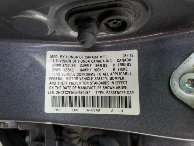 2HGFC2F54JH585597 - 2018 HONDA CIVIC LX 灰色 照片 12