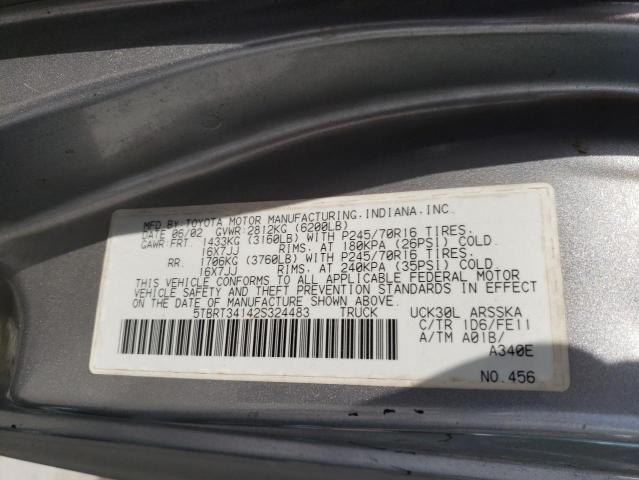 5TBRT34142S324483 - 2002 TOYOTA TUNDRA ACCESS CAB შავი ფოტო 12