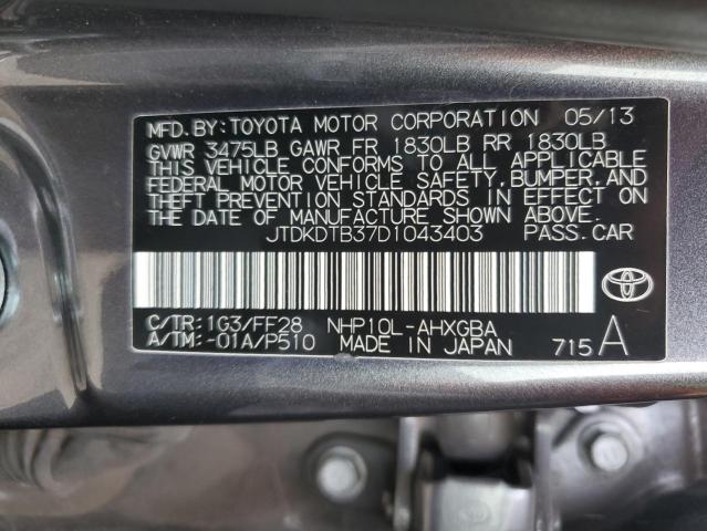 JTDKDTB37D1043403 - 2013 TOYOTA PRIUS C GRAY photo 12