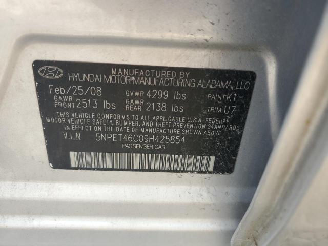 5NPET46C09H425854 - 2009 HYUNDAI SONATA GLS SILVER photo 12