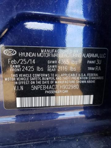 5NPEB4AC7EH902980 - 2014 HYUNDAI SONATA GLS BLUE photo 12