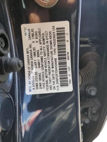 2HGFC2F72HH534448 - 2017 HONDA CIVIC EX BLUE photo 12