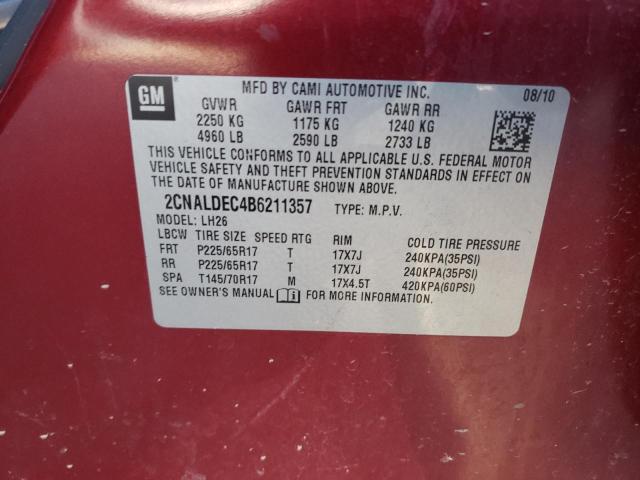 2CNALDEC4B6211357 - 2011 CHEVROLET EQUINOX 4D LT RED photo 13