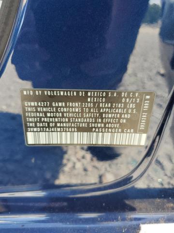 3VWD17AJ4EM375695 - 2014 VOLKSWAGEN JETTA SE BLUE photo 12