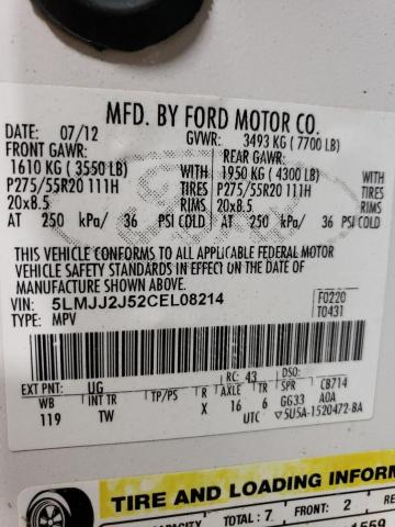 5LMJJ2J52CEL08214 - 2012 LINCOLN NAVIGATOR 白色 照片 14