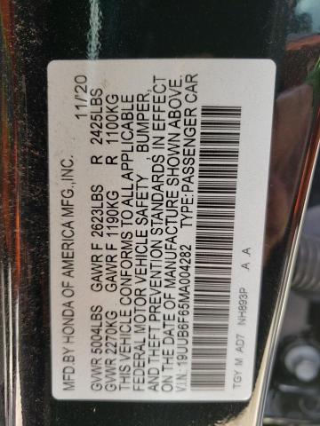 19UUB6F65MA004282 - 2021 ACURA TLX ADVANCE შავი ფოტო 12