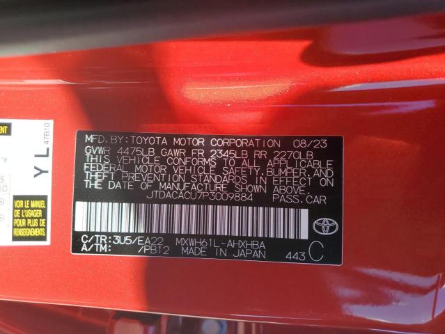 JTDACACU7P3009884 - 2023 TOYOTA PRIUS PRIM SE RED photo 12