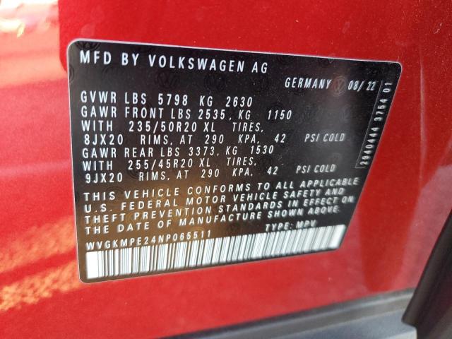 WVGKMPE24NP065511 - 2022 VOLKSWAGEN ID.4 PRO S RED photo 14