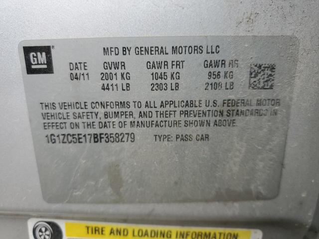 1G1ZC5E17BF358279 - 2011 CHEVROLET MALIBU 1LT ვერცხლისფერი ფოტო 12