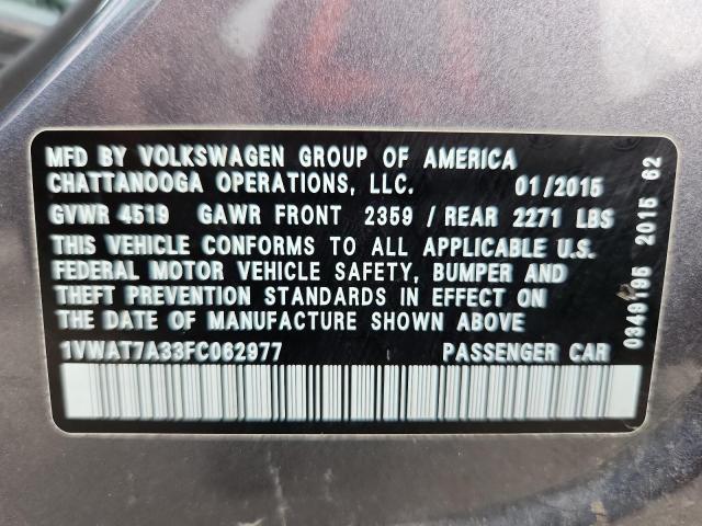 1VWAT7A33FC062977 - 2015 VOLKSWAGEN PASSAT S GRAY photo 12
