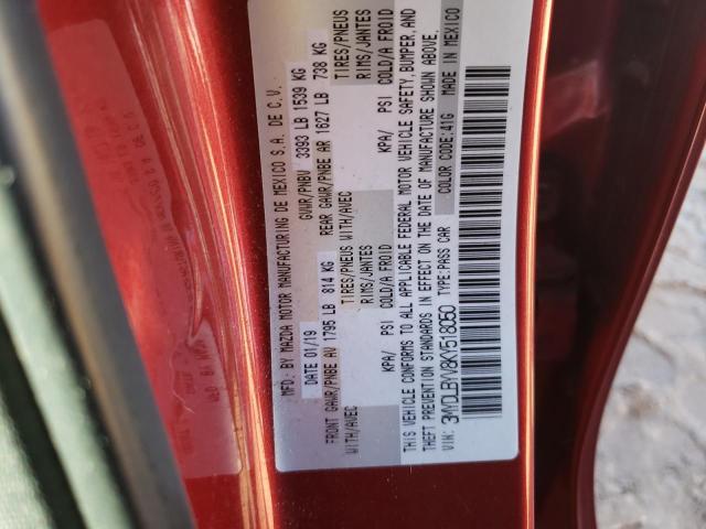 3MYDLBYV8KY518050 - 2019 TOYOTA YARIS L RED photo 12