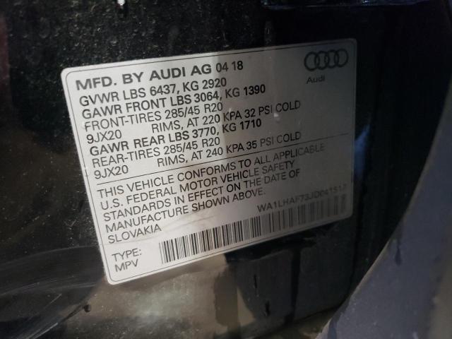 WA1LHAF73JD041517 - 2018 AUDI Q7 PREMIUM PLUS Negro foto 13