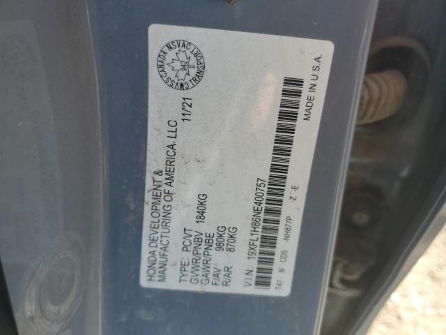 19XFL1H86NE400757 - 2022 HONDA CIVIC SPORT TOURING GRAY photo 12