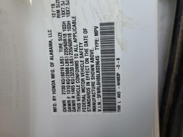 5FNRL6H86LB039645 - 2020 HONDA ODYSSEY TOURING WHITE photo 13