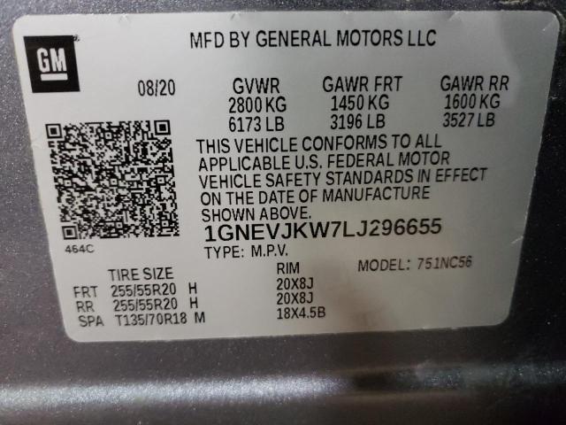 1GNEVJKW7LJ296655 - 2020 CHEVROLET TRAVERSE RS GRAY photo 14