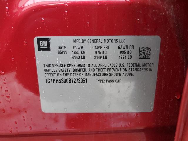 1G1PH5S90B7272051 - 2011 CHEVROLET CRUZE LTZ RED photo 12