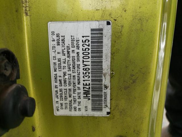 JHMZE1356YT005251 - 2000 HONDA INSIGHT GREEN photo 12