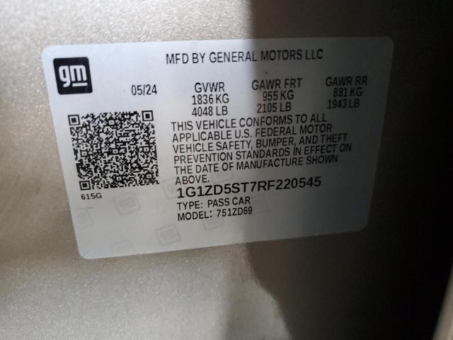 1G1ZD5ST7RF220545 - 2024 CHEVROLET MALIBU LT TAN photo 12