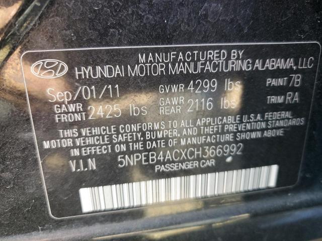 5NPEB4ACXCH366992 - 2012 HYUNDAI SONATA GLS BLACK photo 13