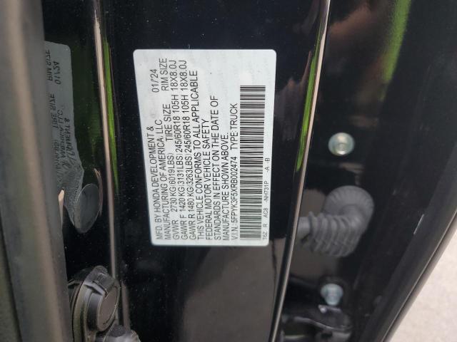 5FPYK3F5XRB002474 - 2024 HONDA RIDGELINE RTL BLACK photo 12