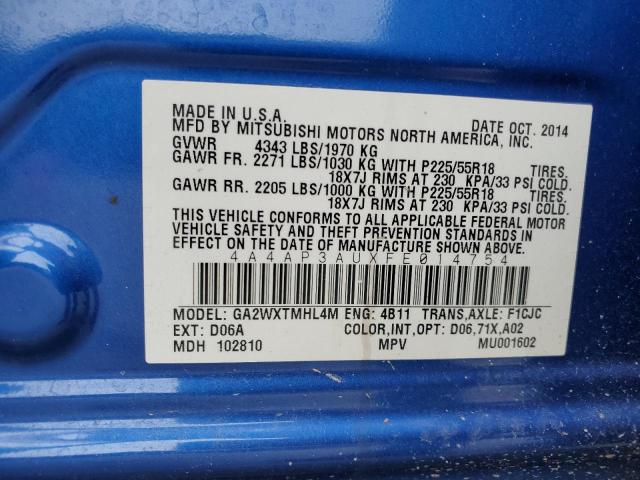 4A4AP3AUXFE014754 - 2015 MITSUBISHI OUTLANDER ES BLUE photo 13