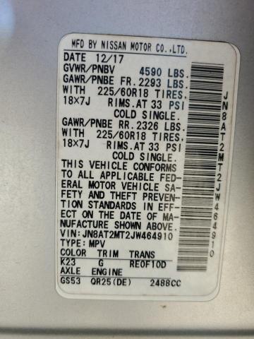 JN8AT2MT2JW464910 - 2018 NISSAN ROGUE S SILVER photo 12