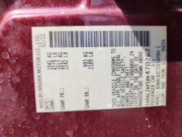 1N4AL2AP1BN470262 - 2011 NISSAN ALTIMA BASE მუქწითელი ფოტო 13