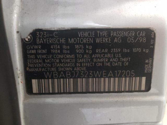 WBABJ7323WEA17205 - 1998 BMW 323 IC SILVER photo 12