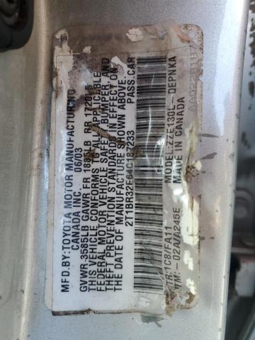 2T1BR32E64C187233 - 2004 TOYOTA COROLLA CE SILVER photo 12