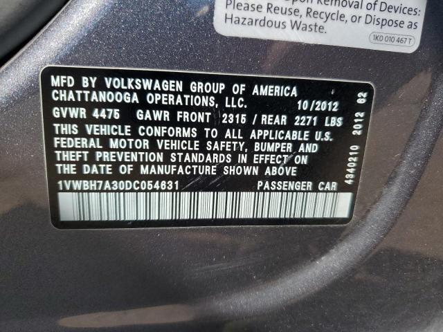 1VWBH7A30DC054631 - 2013 VOLKSWAGEN PASSAT SE GRAY photo 12