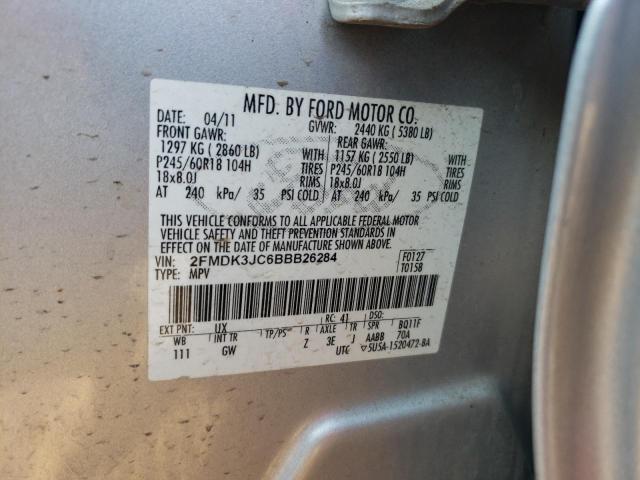 2FMDK3JC6BBB26284 - 2011 FORD EDGE SEL SILVER photo 12