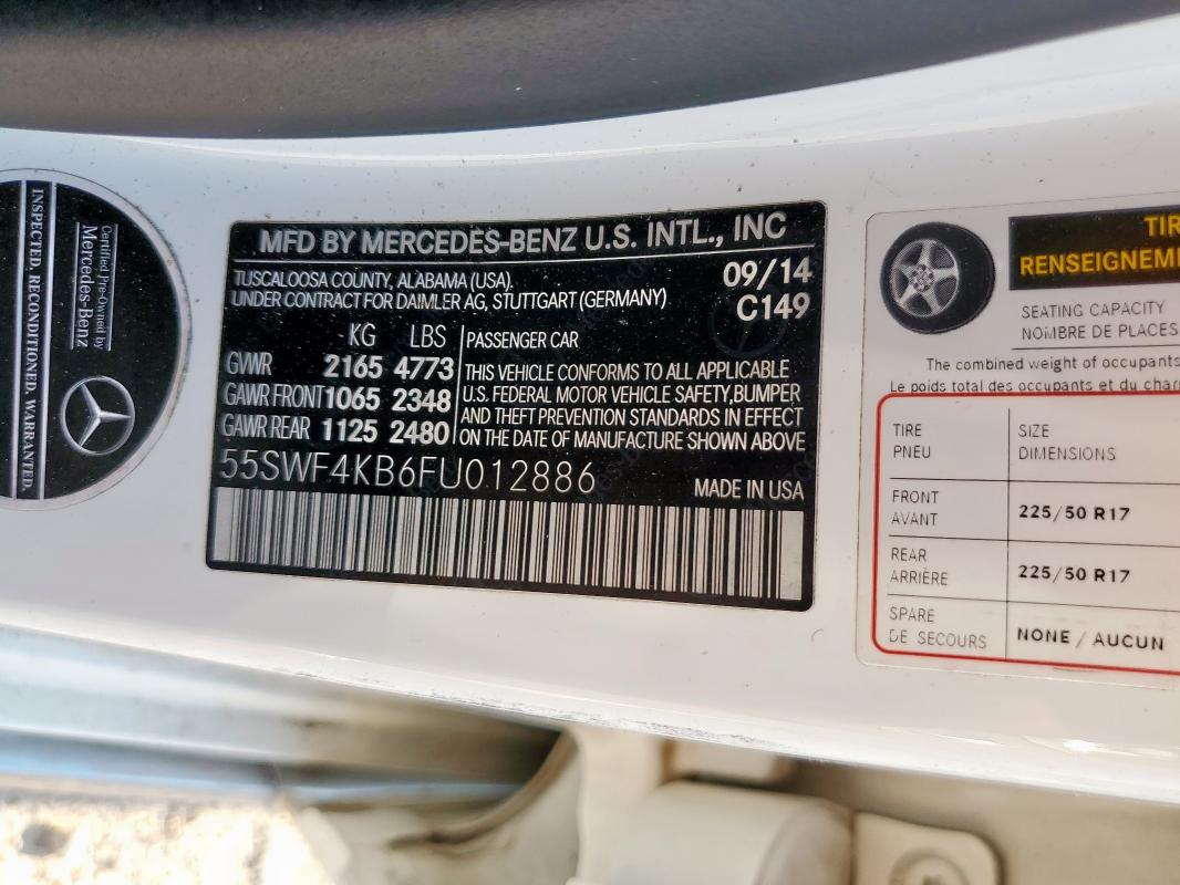 55SWF4KB6FU012886 - 2015 MERCEDES-BENZ C 300 4MATIC WHITE photo 12