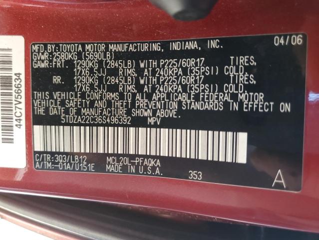 5TDZA22C36S496392 - 2006 TOYOTA SIENNA XLE RED photo 13