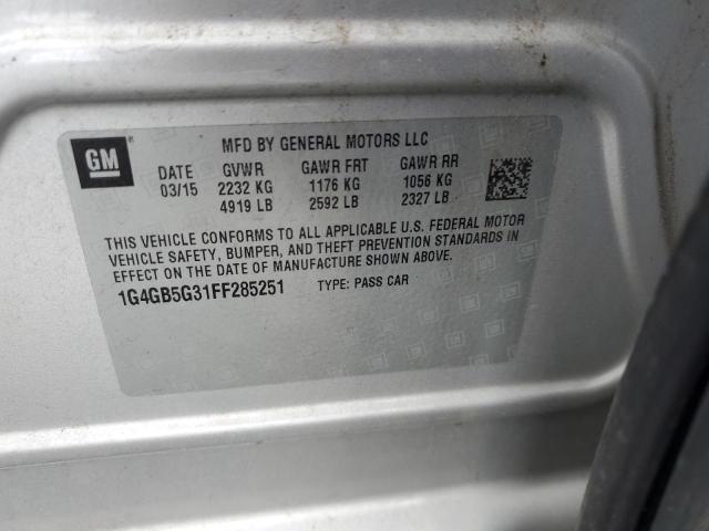 1G4GB5G31FF285251 - 2015 BUICK LACROSSE SILVER photo 12