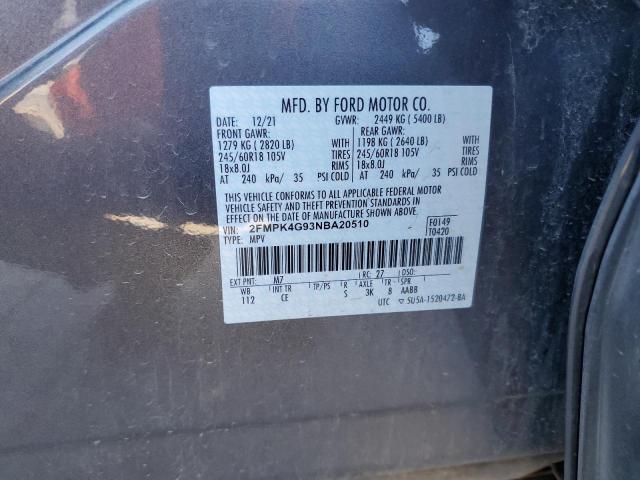 2FMPK4G93NBA20510 - 2022 FORD EDGE SE GRAY photo 14