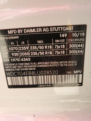 WDCTG4EB8LU028520 - 2020 MERCEDES-BENZ GLA 250 WHITE photo 13