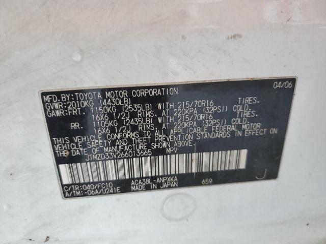 JTMZD33V266013665 - 2006 TOYOTA RAV4 WHITE photo 12