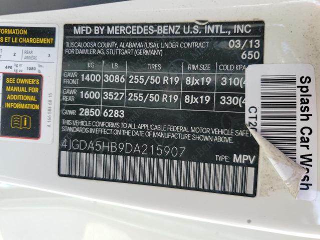 4JGDA5HB9DA215907 - 2013 MERCEDES-BENZ ML 350 4MATIC WHITE photo 13
